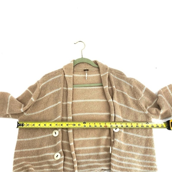 Free People Size Large Angora Blend Cardigan Open Front Sweater Striped Tan - Picture 7 of 9